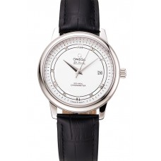 Omega De Ville Prestige White Dial Stainless Steel Case Black Leather Strap