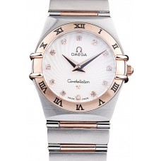 Omega Swiss Constellation Jewelry Rose Gold Case Small Radial Emblem White Dial