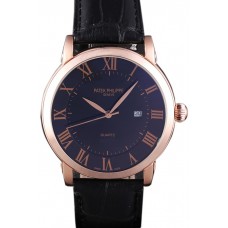 Patek Philippe Calatrava Roze Gold Polished Bezel Black Leather Bracelet 801435