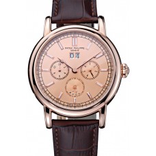 Patek Philippe Geneve Grand Complications Rose Dial Rose Gold Bezel Brown Leather Band 622152