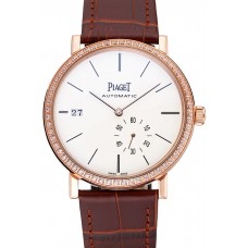 Piaget Altiplano Diamond Gold Case White Dial Brown Leather Bracelet 622627