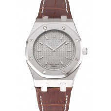 Replica Audemars Piguet Royal Oak Fondation Gray Dial Stainless Steel Case Brown Leather Strap