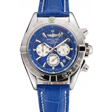 Replica Breitling Chronomat Patrouille De France Blue Dial Stainless Steel Case Blue Leather Strap
