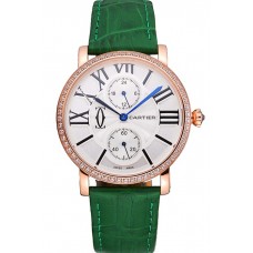 Replica Cartier Ronde Second Time Zone White Dial Gold Case With Diamonds Green Leather Strap 622812