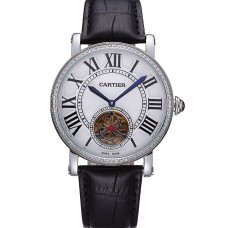 Replica Cartier Rotonde Flying Tourbillon Diamonds White Dial 621954