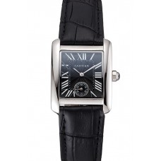 Replica Cartier Tank MC Stainless Steel Case Black Dial Black Leather Strap 622174
