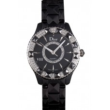 Replica Dior VIII Diamond Encrusted Black Bezel Black Bracelet cd09 621362