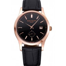 Replica High Quality Patek Philippe Calatrava Black Dial Rose Gold Case Black Leather Strap 622835