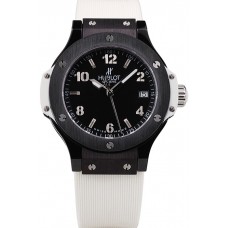 Replica Hublot Big Bang Black Bezel Black Dial White Rubber Strap