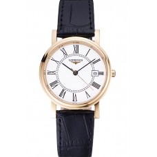 Replica Longines La Grande Classique Round White Dial Gold Case Black Leather Band 622382