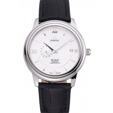 Replica Omega De Ville Prstige Co-Axial White Dial Silver Case Black Leather Strap Roman Numeral