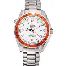 Replica Omega Seamaster GMT White Dial Orange Bezel Stainless Steel Case 622718