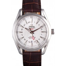 Replica Omega Seamaster Silver Bezel with White Dial and Brown Leather Band 621573