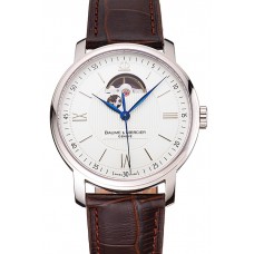 Swiss Baume & Mercier Classima 8688 White Dial Stainless Steel Case Brown Leather Strap