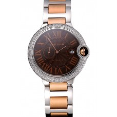 Swiss Cartier Ballon Bleu Diamond Case Brown Dial Two Tone Bracelet 622674