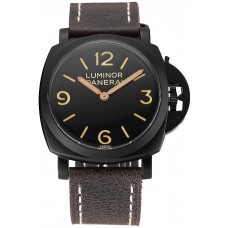 Swiss Panerai Luminor Black Dial Black PVD Case Brown Leather Strap 1453855