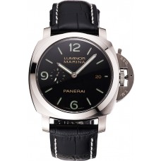 Swiss Panerai Luminor Marina 1950 3 Days Black Dial Stainless Steel Case Black Leather Strap