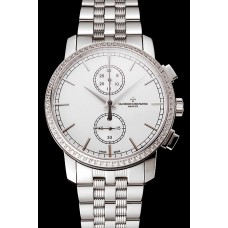 Swiss Vacheron Constantin Patrimony Traditionnelle Chronograph White Dial Dimond Bezel Stainless Steel Case And Bracelet 1453754
