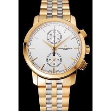 Swiss Vacheron Constantin Patrimony Traditionnelle Chronograph White Dial Gold Case Two Tone Bracelet 1453757
