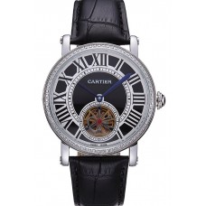 Top Cartier Rotonde Flying Tourbillon Diamonds Black Dial 621953